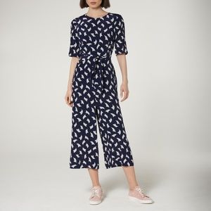 L.K. Bennett Sail Print Silk Jumpsuit Navy